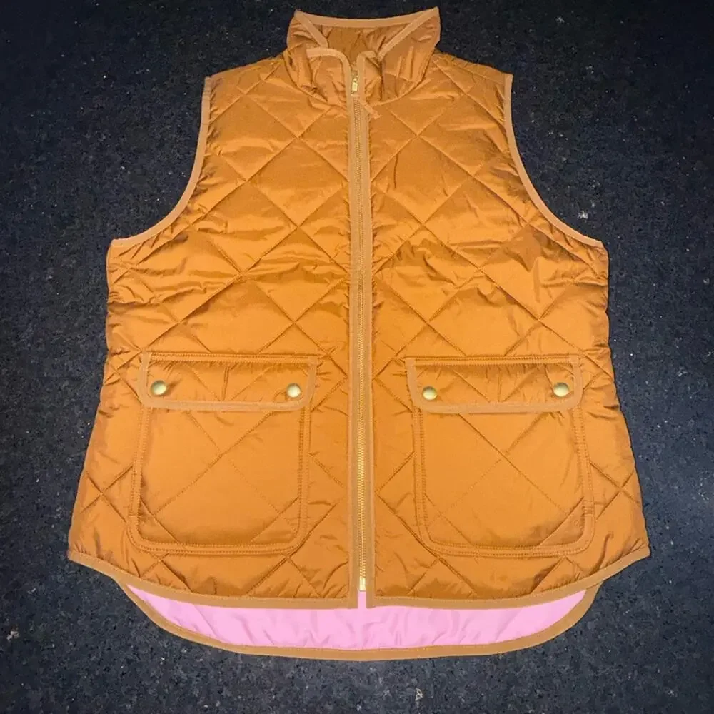 NEW J CREW COFFEE PUFFER QUILTED Zip Front Snap Pockets High Mock Neck SZ MED